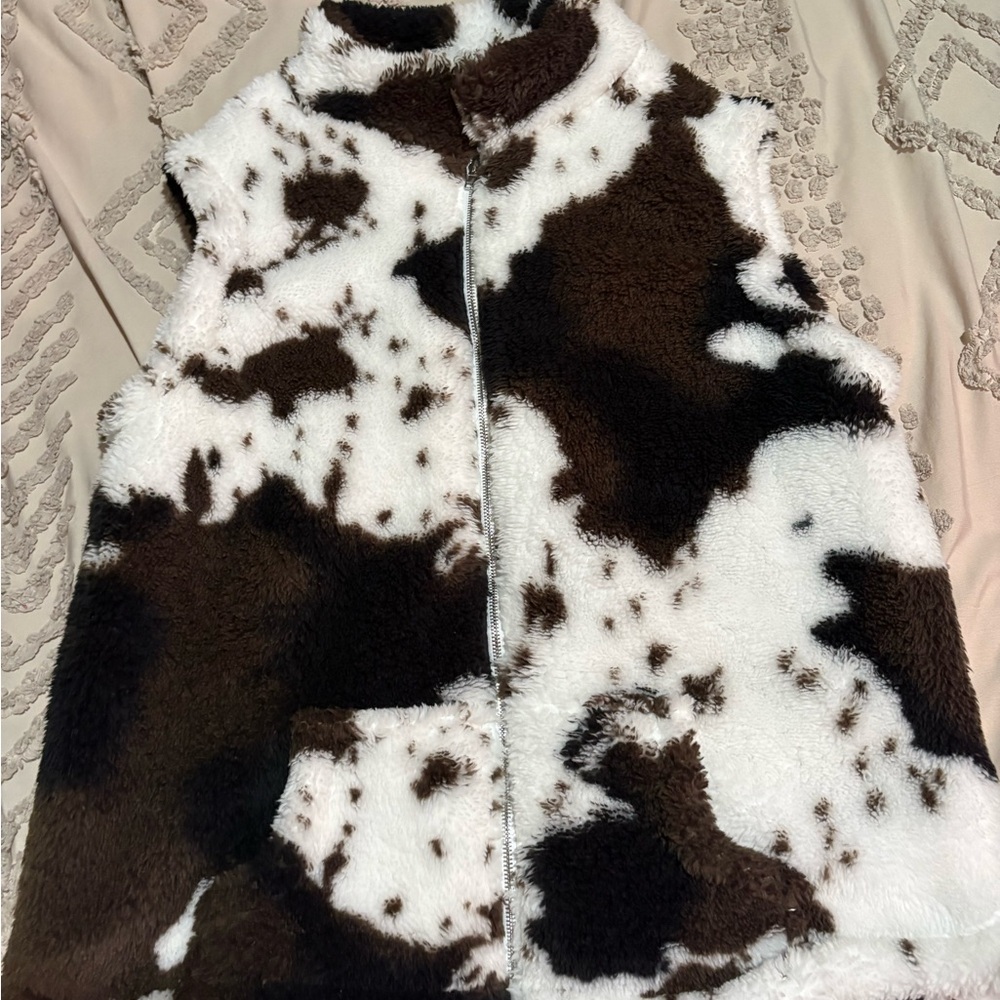 Cow Print Fleece Vest